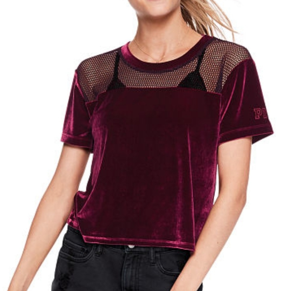 🆕️PINK VS Deep Ruby Velvet Mesh Top